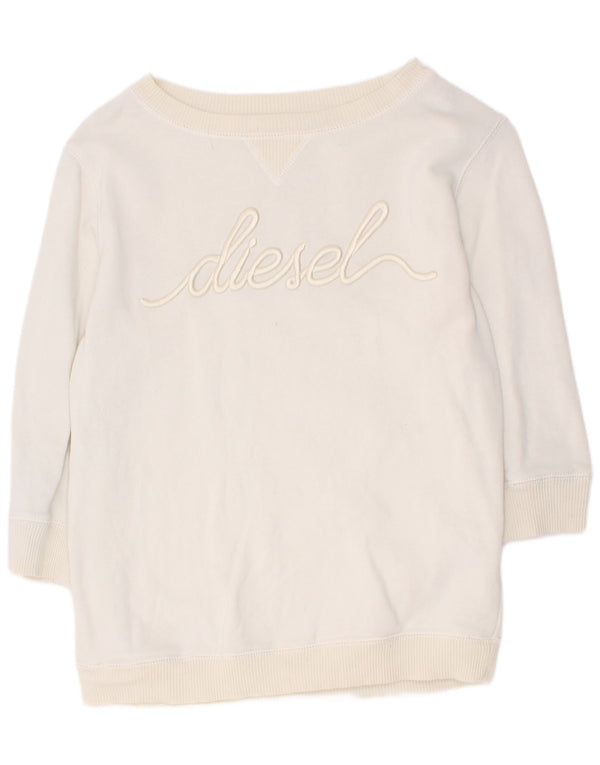 Suéter diesel feminino gráfico manga 3/4 UK 4 XS algodão branco