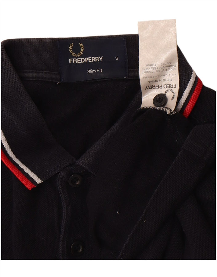 Fred Perry Camisa polo masculina slim fit pequena de algodão preto