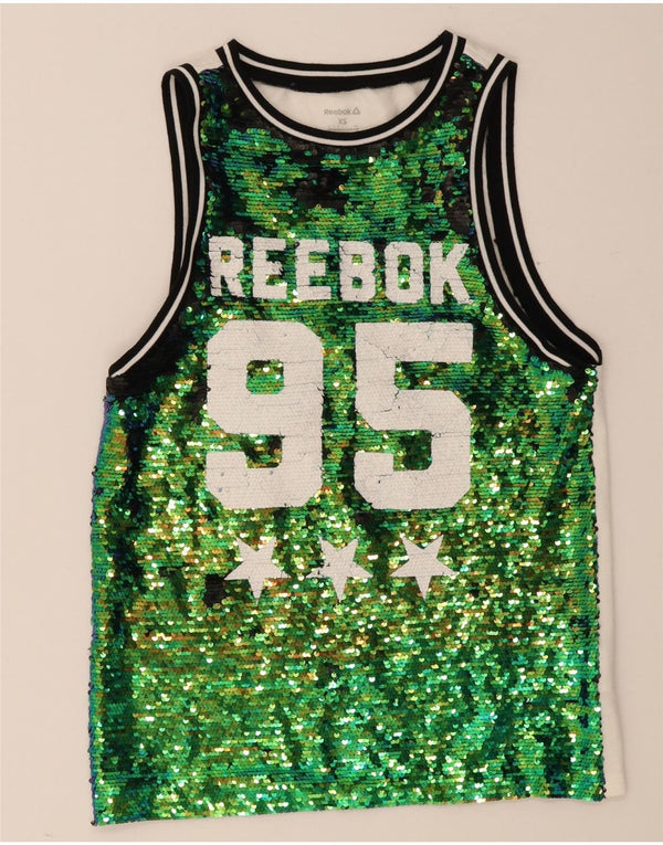 Reebok Womens Graphic Vest Top UK 4/6 XS Verde Colourblock Algodão