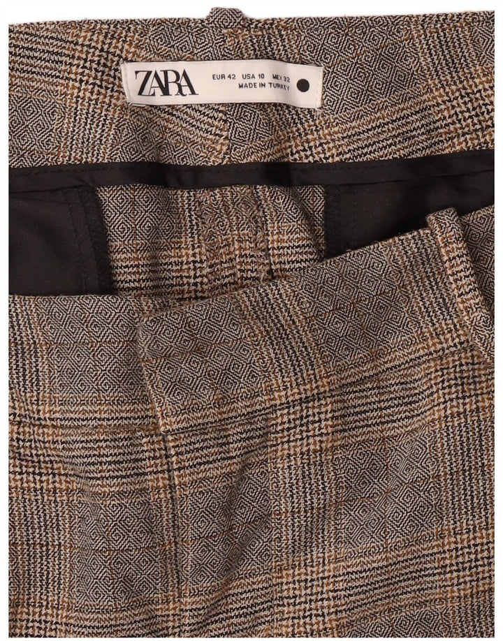 ZARA Calça Chino Feminina Slim Fit EU 42 Grande W32 L27 Cinza Xadrez