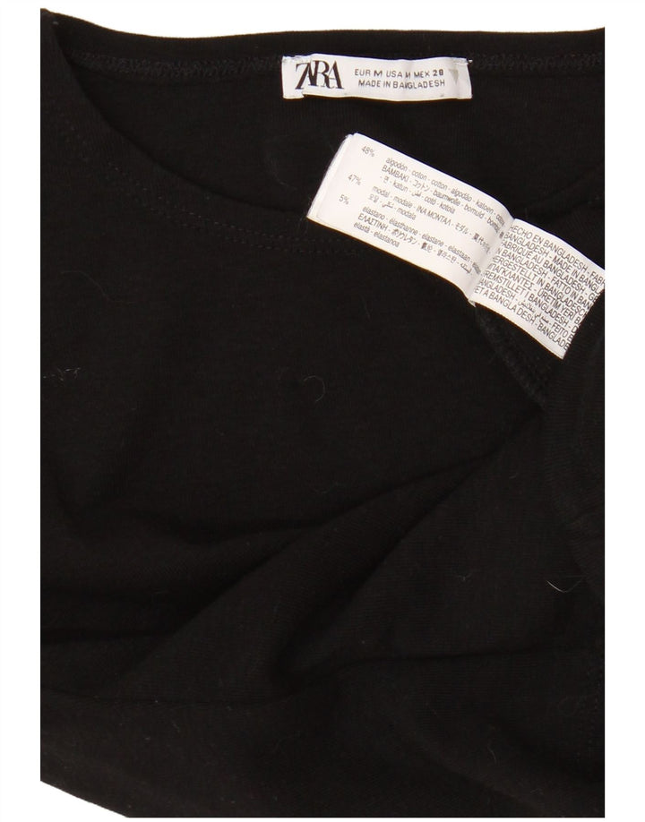 Zara Womens Crop T-Shirt Top UK 12 Médio Algodão Preto