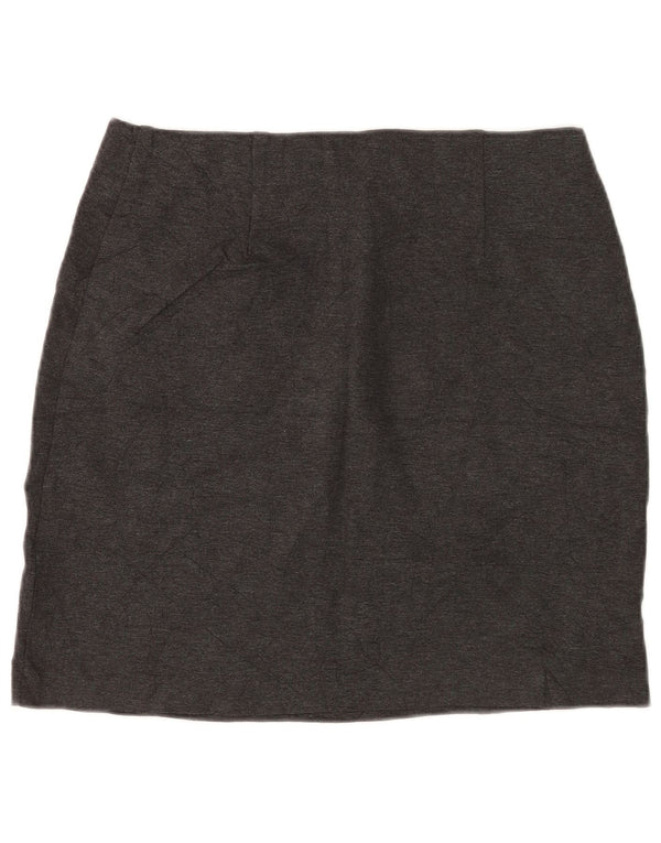 Saia midi feminina Marks & Spencer UK 14 grande W34 cinza viscose clássica