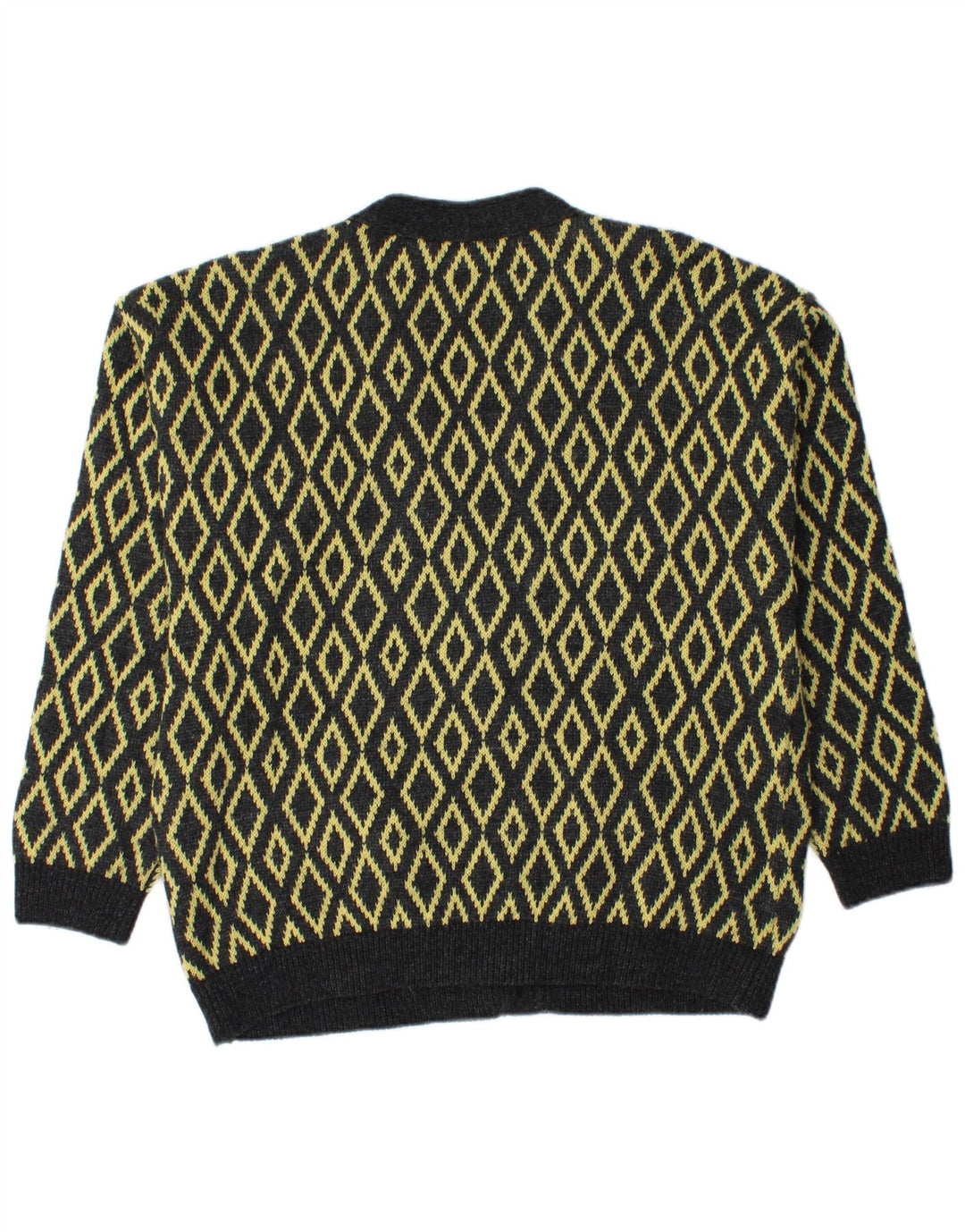 Suéter cardigã masculino Stefanel grande amarelo Argyle/lã diamante