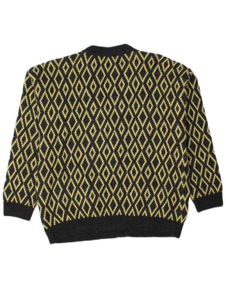 Suéter cardigã masculino Stefanel grande amarelo Argyle/lã diamante