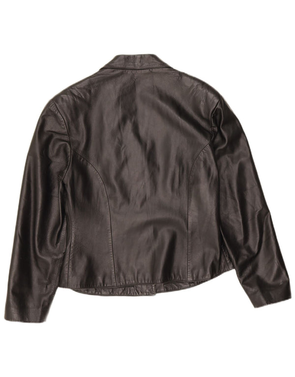 Jaqueta blazer de couro feminina vintage com 3 botões IT 46 couro preto grande