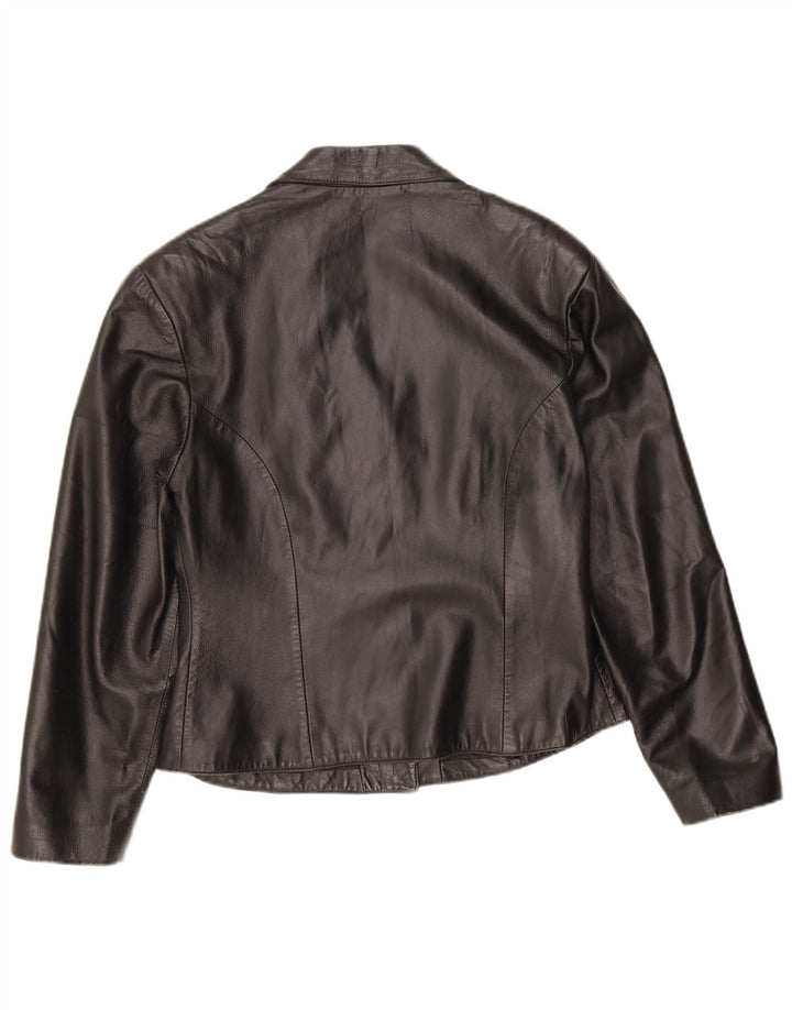 Jaqueta blazer de couro feminina vintage com 3 botões IT 46 couro preto grande