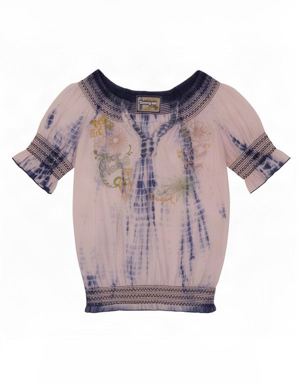 Blusa feminina Desigual com estampa gráfica UK 10 pequena branca tie dye algodão