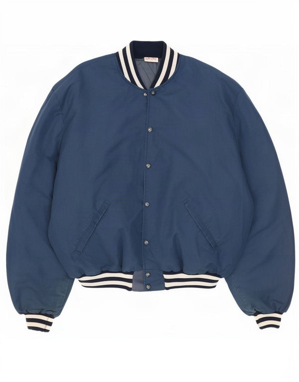 Jaqueta vintage masculina gráfica do time do colégio UK 44 2XL azul
