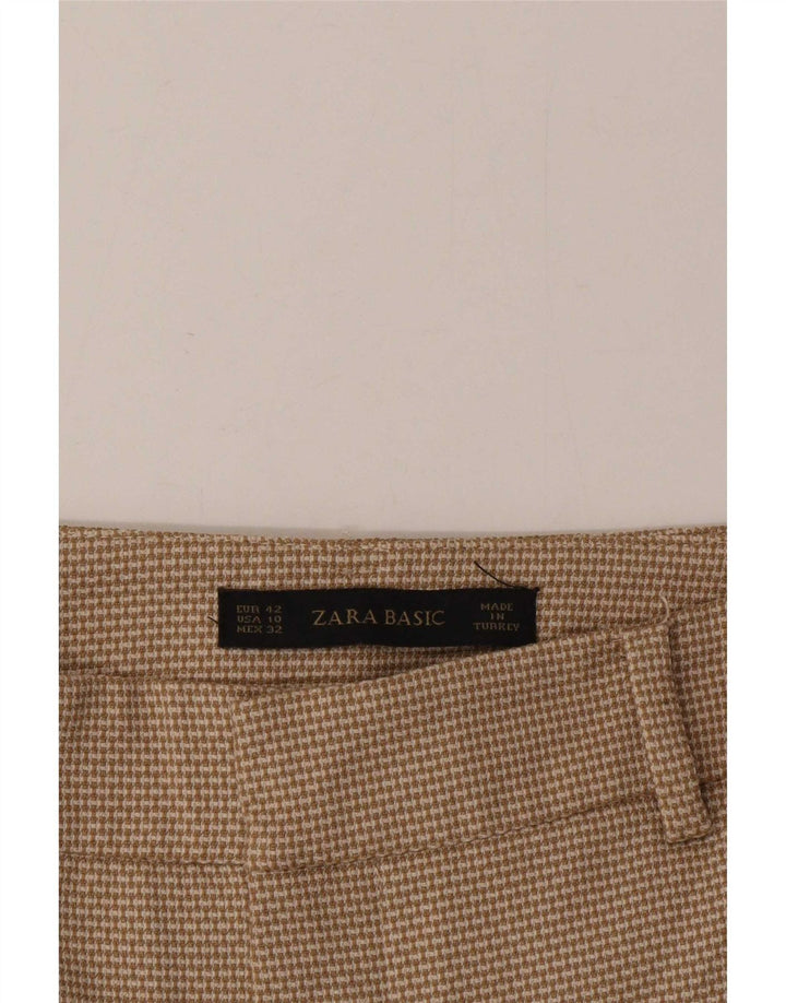 Zara Calça Chino Feminina Slim UE 42 Grande W32 L27 Poliéster Xadrez Bege