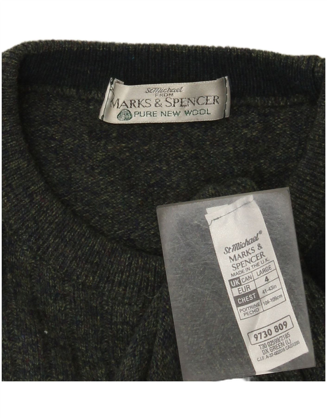 Suéter masculino Marks & Spencer com gola redonda, grande bloco colorido verde