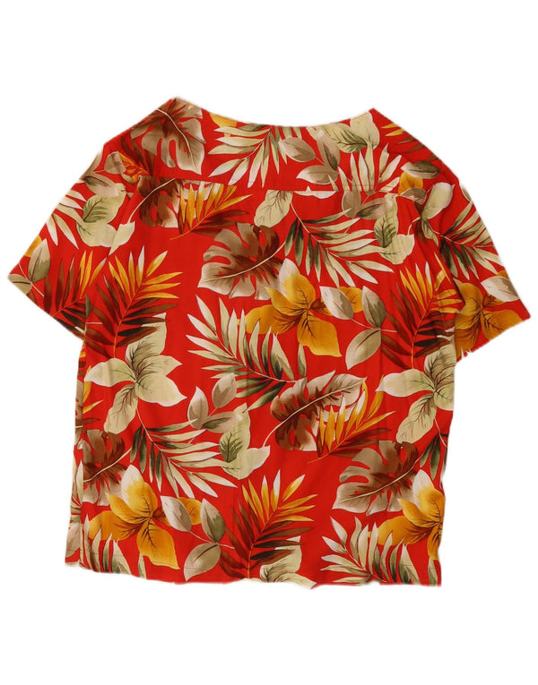 Blusa feminina vintage de manga curta UK 16 grande floral vermelho