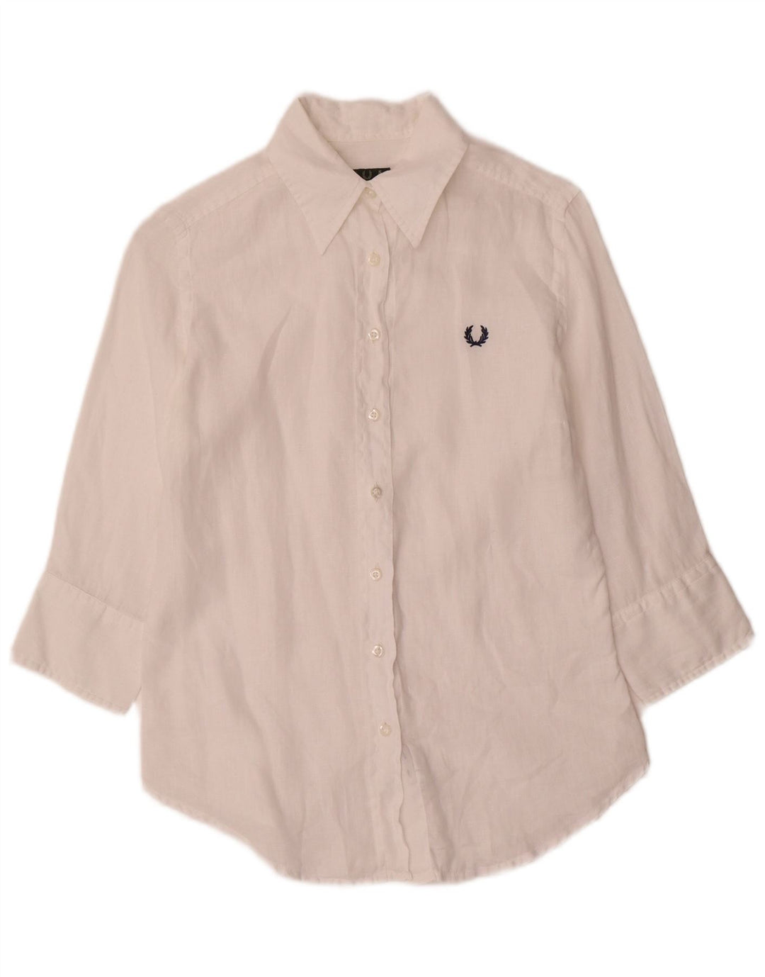 Camisa feminina de manga 3/4 Fred Perry UK 10 pequena linho branco