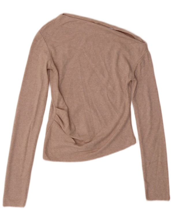 Zara Womens Crop Manga Longa Um Ombro Top Reino Unido 8 Pequeno Bege