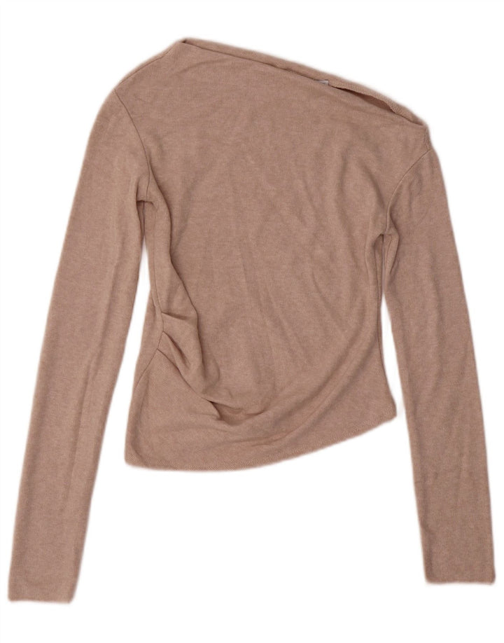Zara Womens Crop Manga Longa Um Ombro Top Reino Unido 8 Pequeno Bege