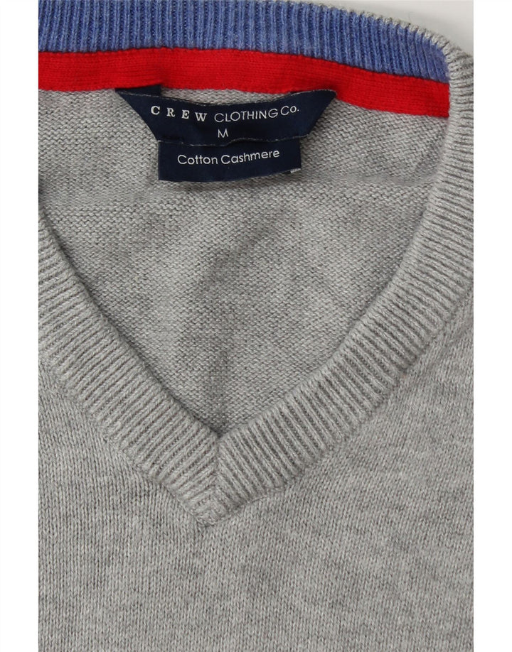 CREW CLOTHING Suéter masculino com decote em V, algodão manchado cinza médio