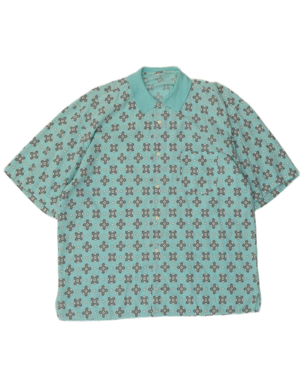 Camisa masculina vintage de manga curta grande turquesa geométrica