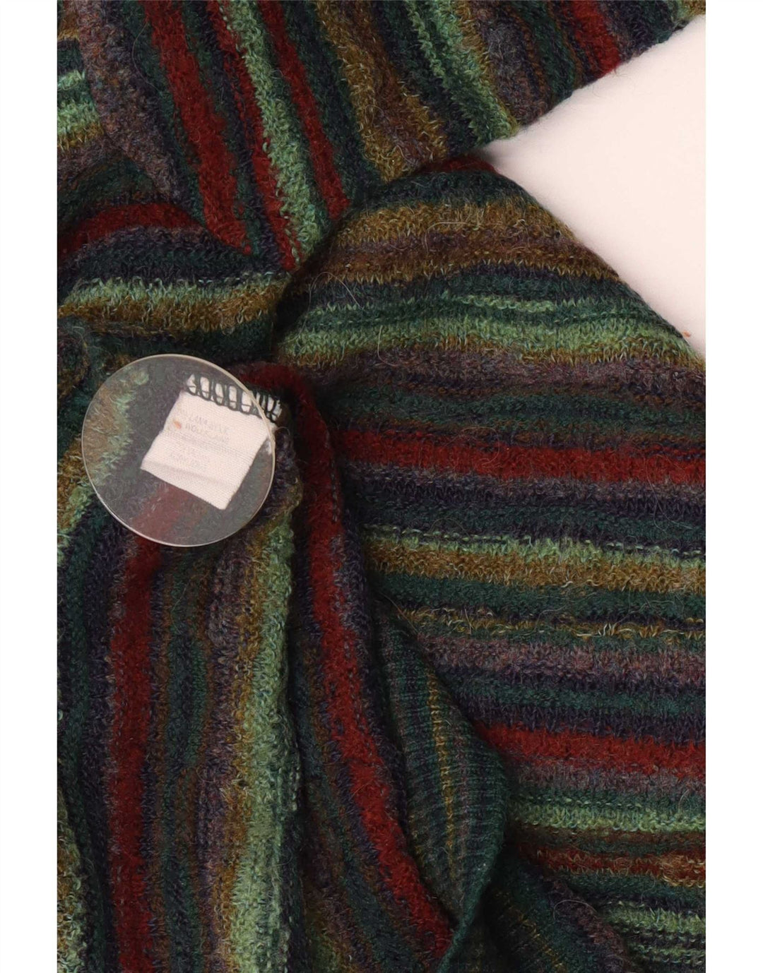 Suéter masculino vintage com decote em V grande lã listrada verde