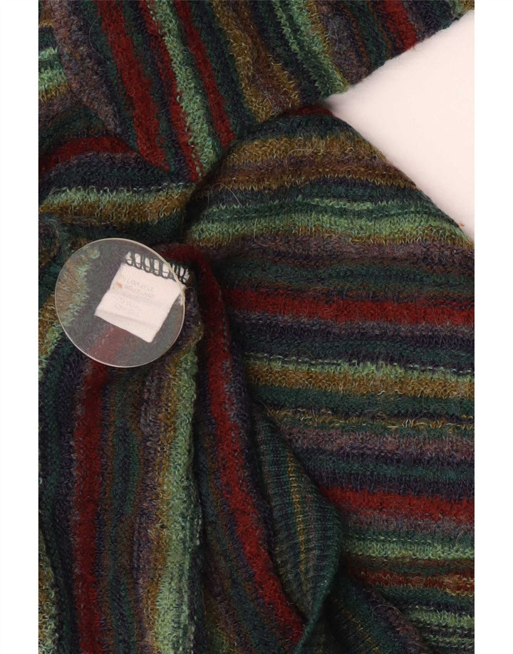 Suéter masculino vintage com decote em V grande lã listrada verde