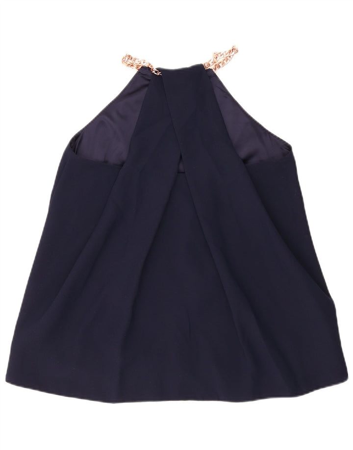 Camisola feminina Ted Baker tamanho 2 pequeno poliéster azul marinho