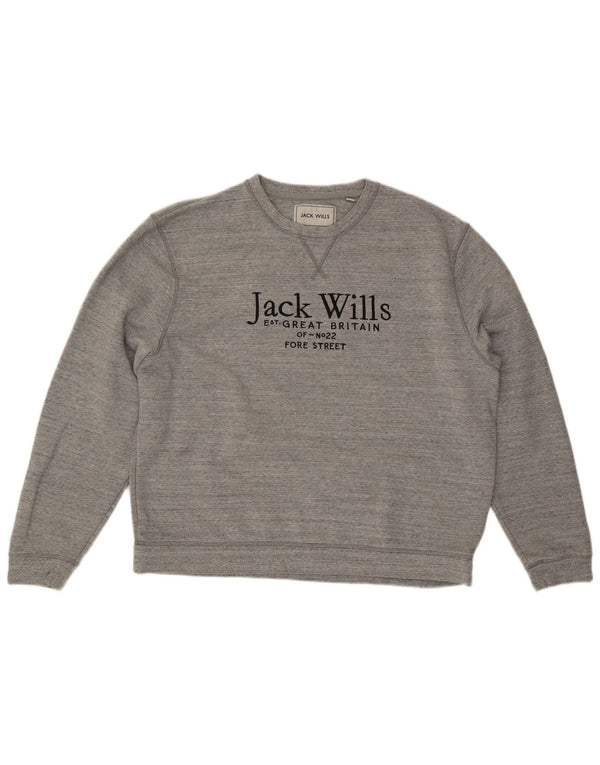 JACK & JONES moletom gráfico masculino jumper 2XL algodão manchado cinza