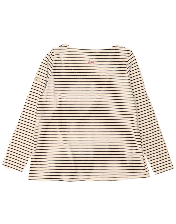Top feminino Joules manga comprida UK 18 XL algodão listrado branco