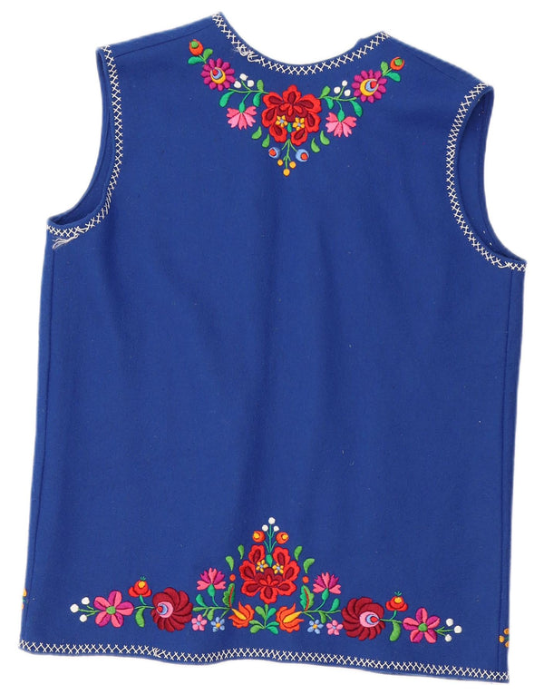 Cardigan aberto sem mangas feminino vintage UK 18 XL azul floral