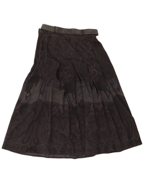 Saia larga feminina vintage de cintura alta IT 46 grande W28 preta Paisley