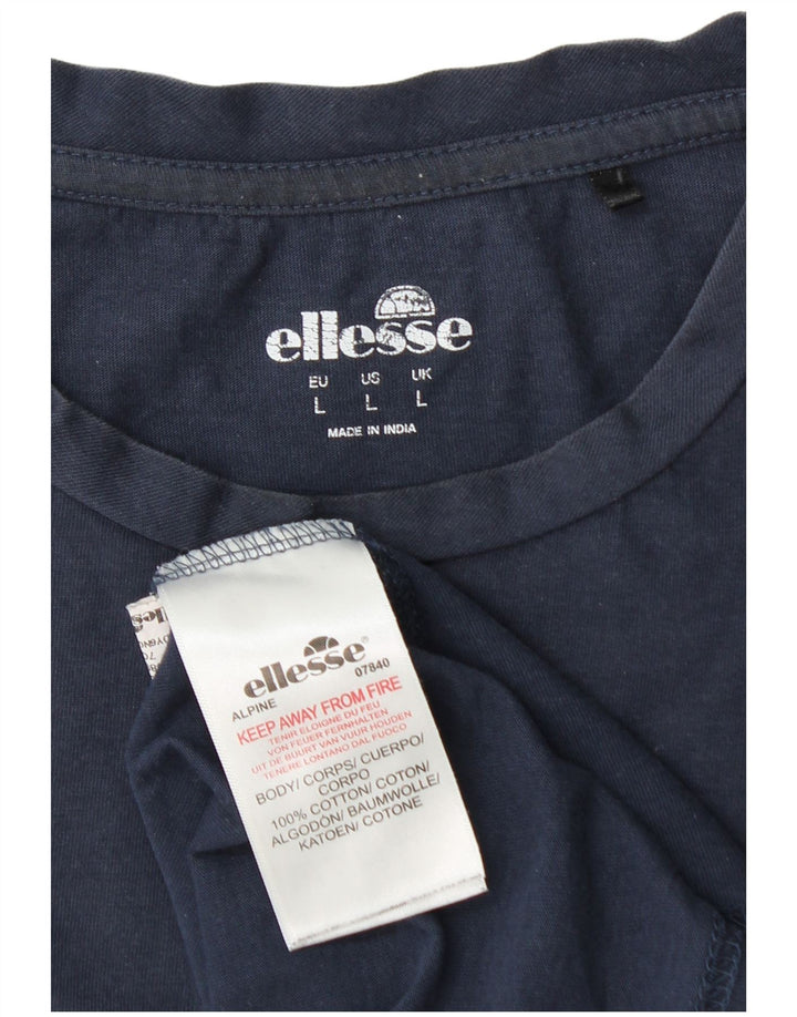 Ellesse Camiseta masculina gráfica top grande algodão azul marinho