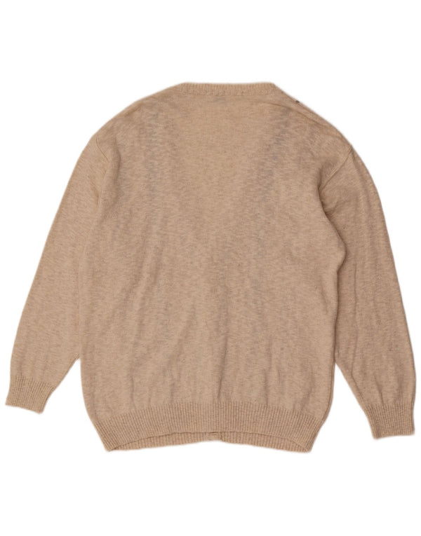 Suéter cardigã masculino vintage IT 54 XL algodão listrado bege