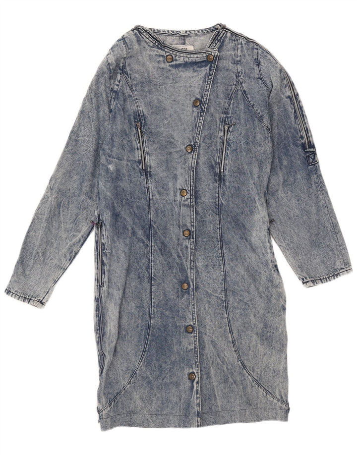 POP 84 Vestido jeans feminino de manga comprida UK 14 algodão azul médio
