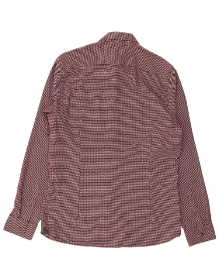 Camisa masculina Ted Baker de ajuste regular tamanho 3 poliéster geométrico médio Borgonha