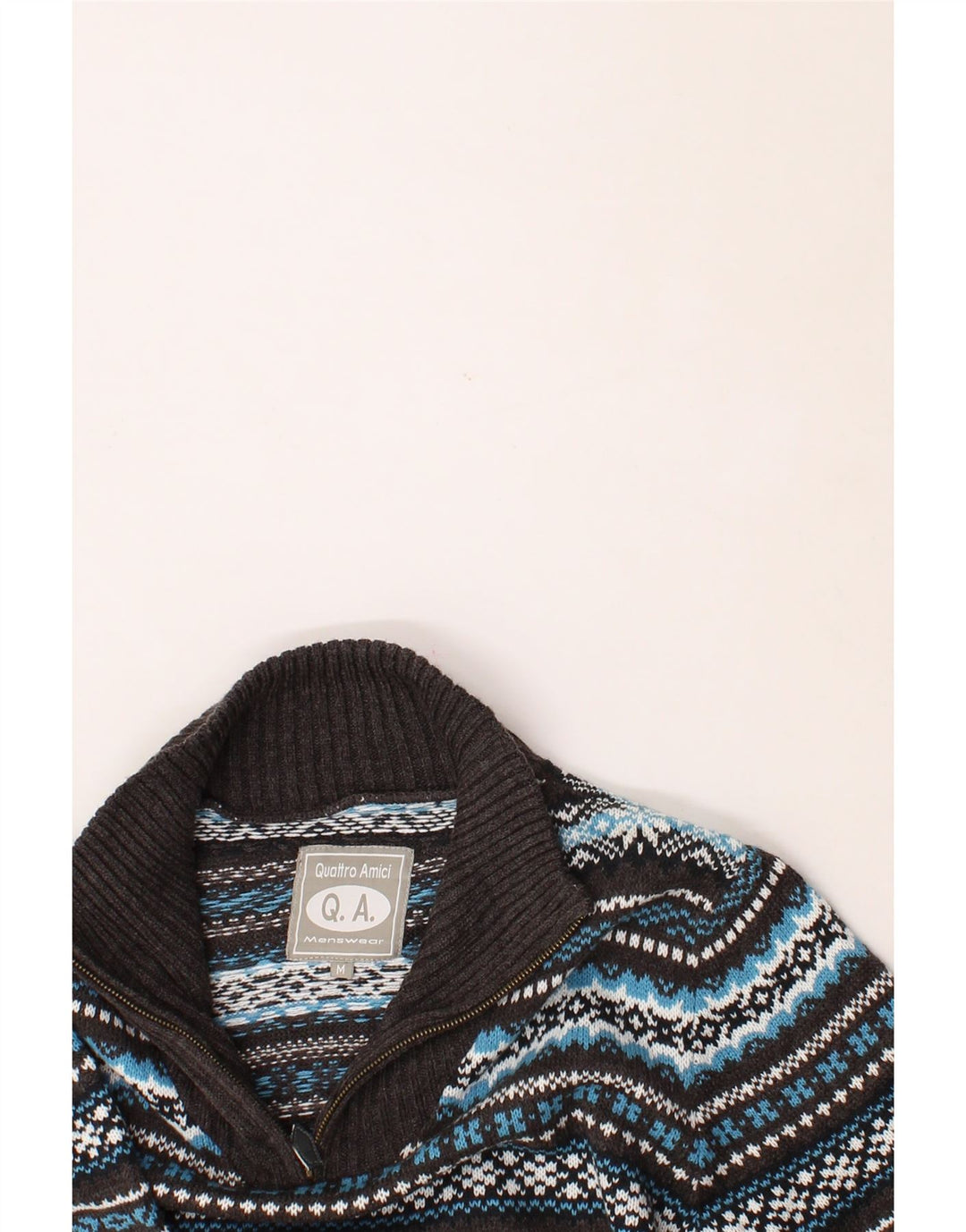VINTAGE Mens Zip Neck Jumper Sweater Medium Grey Fair Isle Winter Vintage Vintage and Second-Hand Vintage from Messina Hembry 