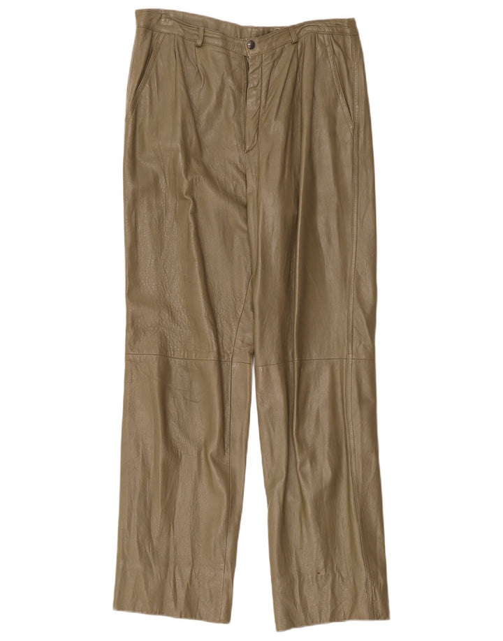 Calça feminina de couro reto Sperry W32 L29 cáqui