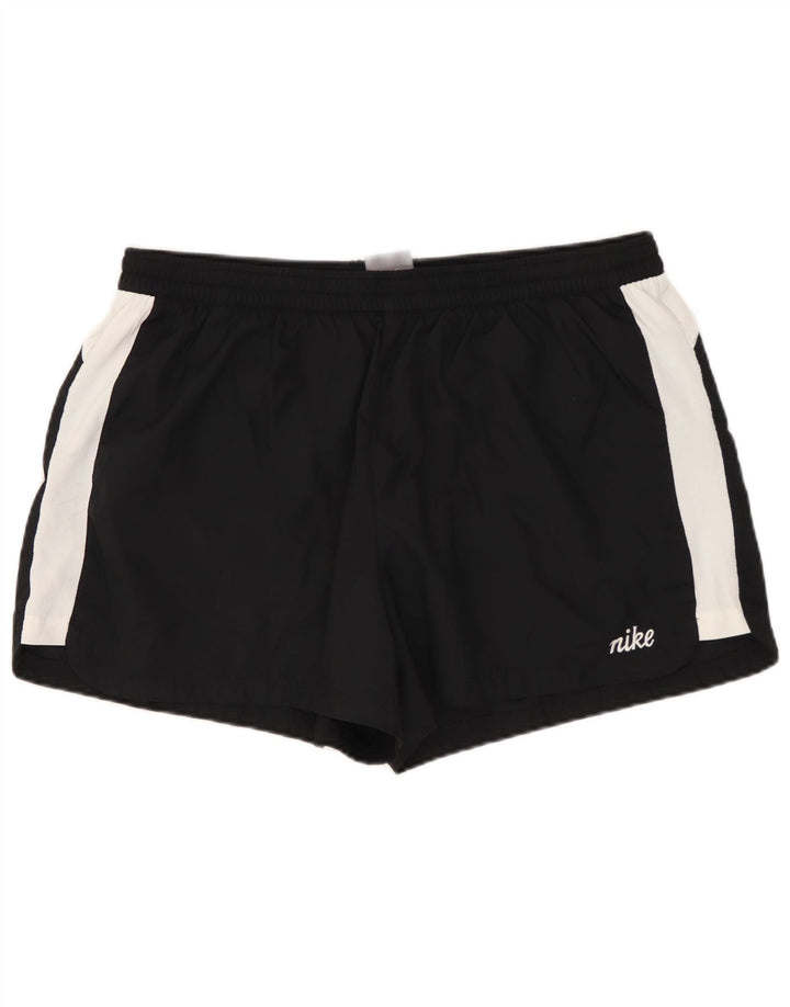 Shorts esportivos femininos NIKE US 12/14 grande preto colorblock poliéster