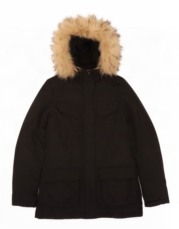 Jaqueta feminina acolchoada com capuz Woolrich UK 10 pequena preta