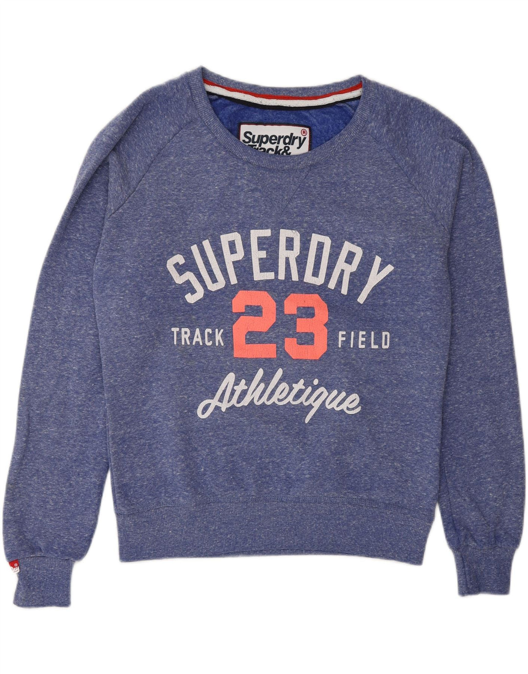 SUPERDRY moletom feminino de atletismo jumper UK 14 médio azul manchado