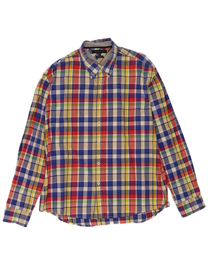Camisa masculina Tommy Hilfiger Custom Fit 2XL algodão xadrez multicolorido