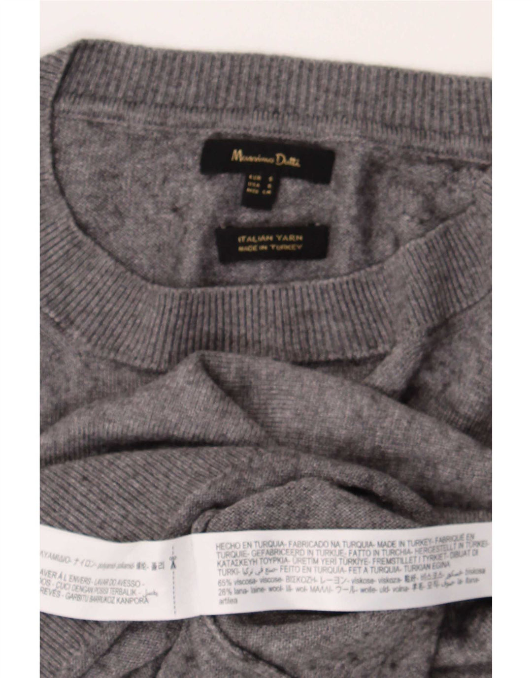 Suéter masculino Massimo Dutti de ajuste solto com gola redonda e viscose cinza pequena