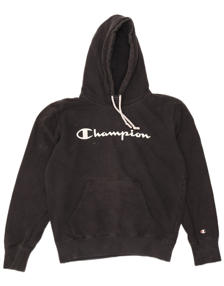 Jumper com capuz gráfico masculino Champion médio algodão preto
