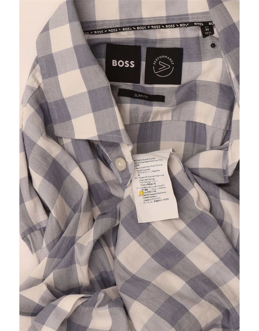 Camisa masculina Hugo Boss Slim Fit tamanho 15 1/2 algodão xadrez azul médio