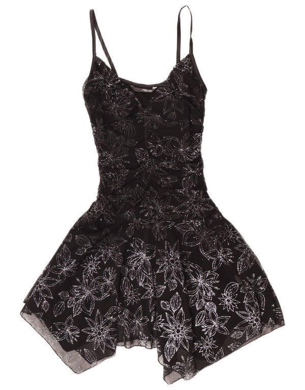 Vestido feminino assimétrico sem mangas Jane Norman Reino Unido 14 médio preto floral