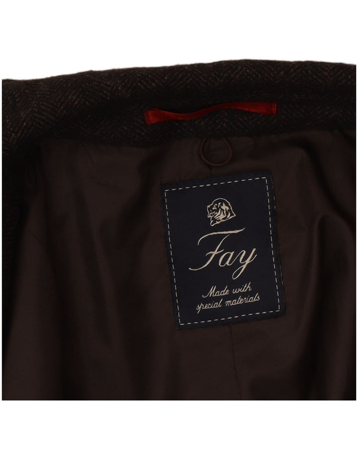 Jaqueta blazer masculina Fay com 3 botões IT 50 grande lã espinha de peixe marrom