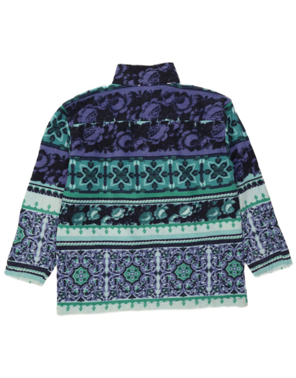 Suéter de lã feminino vintage com gola e zíper Reino Unido 14 médio multicolorido Fair Isle