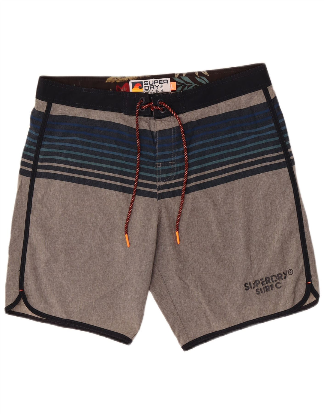 Shorts de natação masculino Superdry Graphic Regular grande poliéster listrado cinza