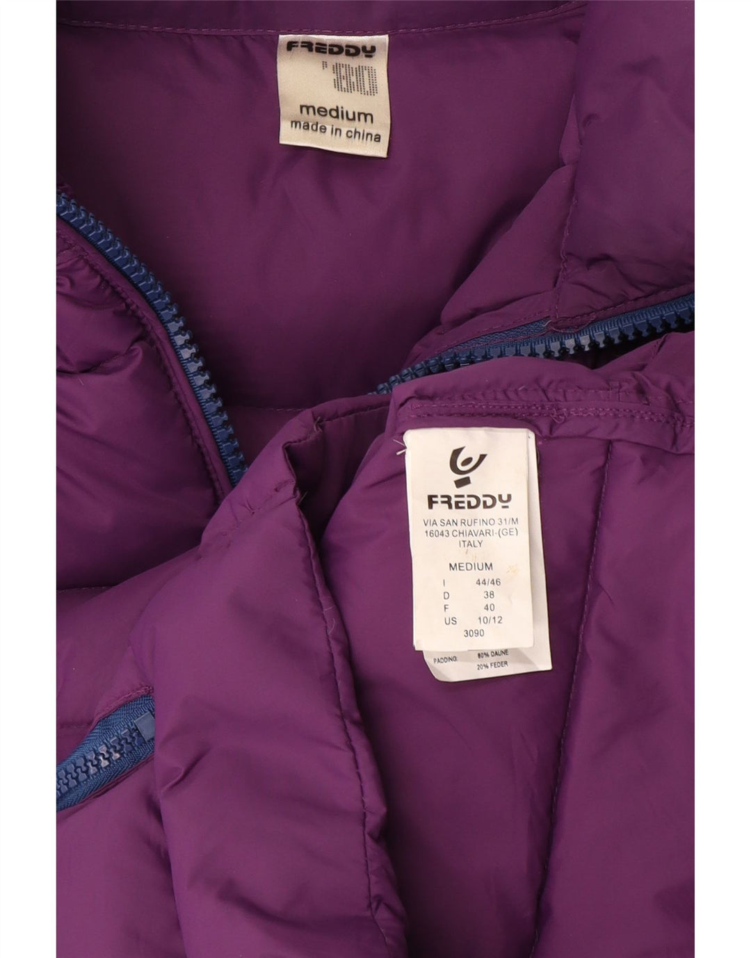 Jaqueta feminina acolchoada gráfica Freddy UK 12 nylon roxo médio