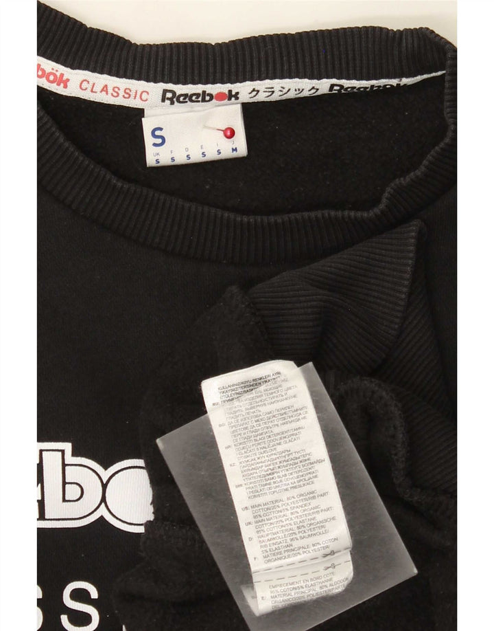 Reebok Mens Graphic Moletom Jumper Pequeno Algodão Preto