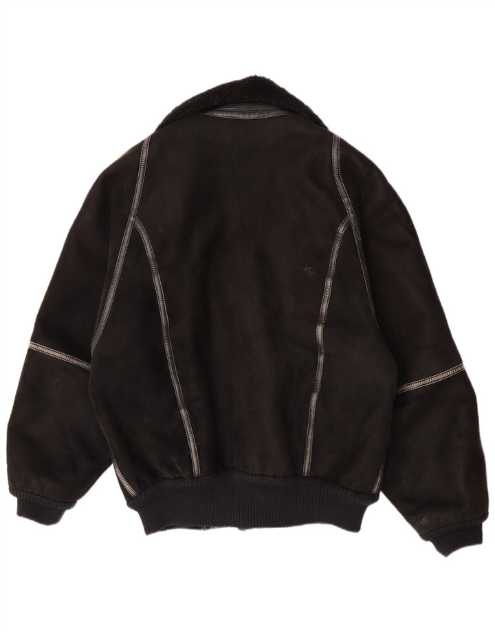 Jaqueta masculina vintage de shearling IT 50 grande shearling preto