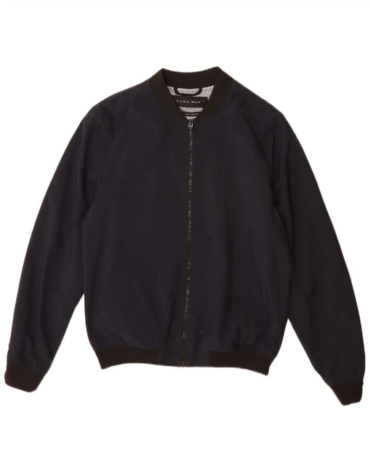 Zara Mens Bomber Jacket UK 40 Grande Poliéster Azul Marinho