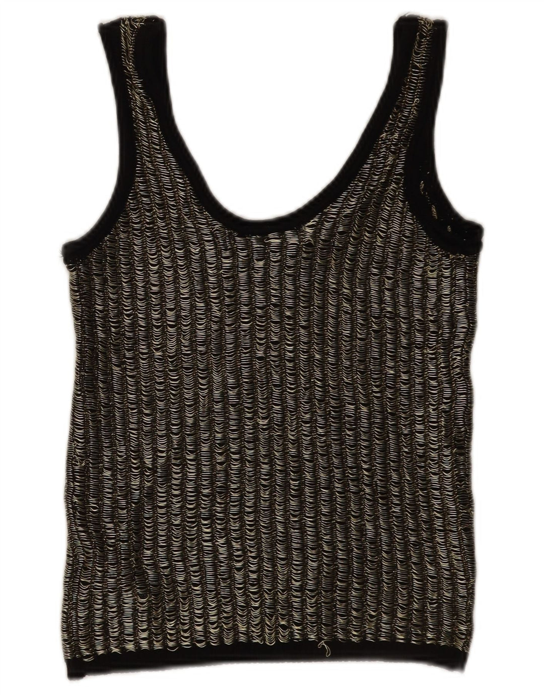 Zara Womens Crop Vest Top UK 12 Médio Preto Listrado Viscose