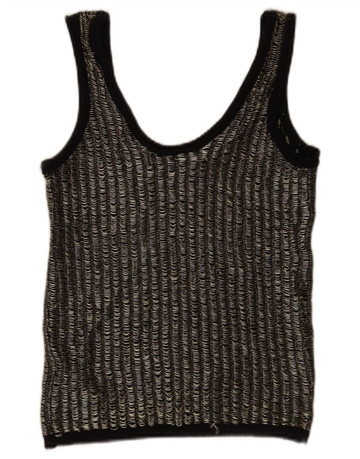 Zara Womens Crop Vest Top UK 12 Médio Preto Listrado Viscose